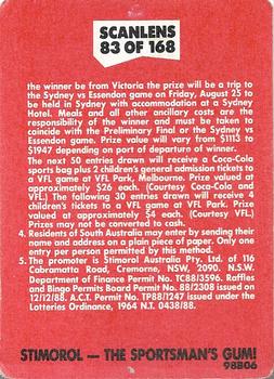 1989 Scanlens VFL #83 Competition Card Back